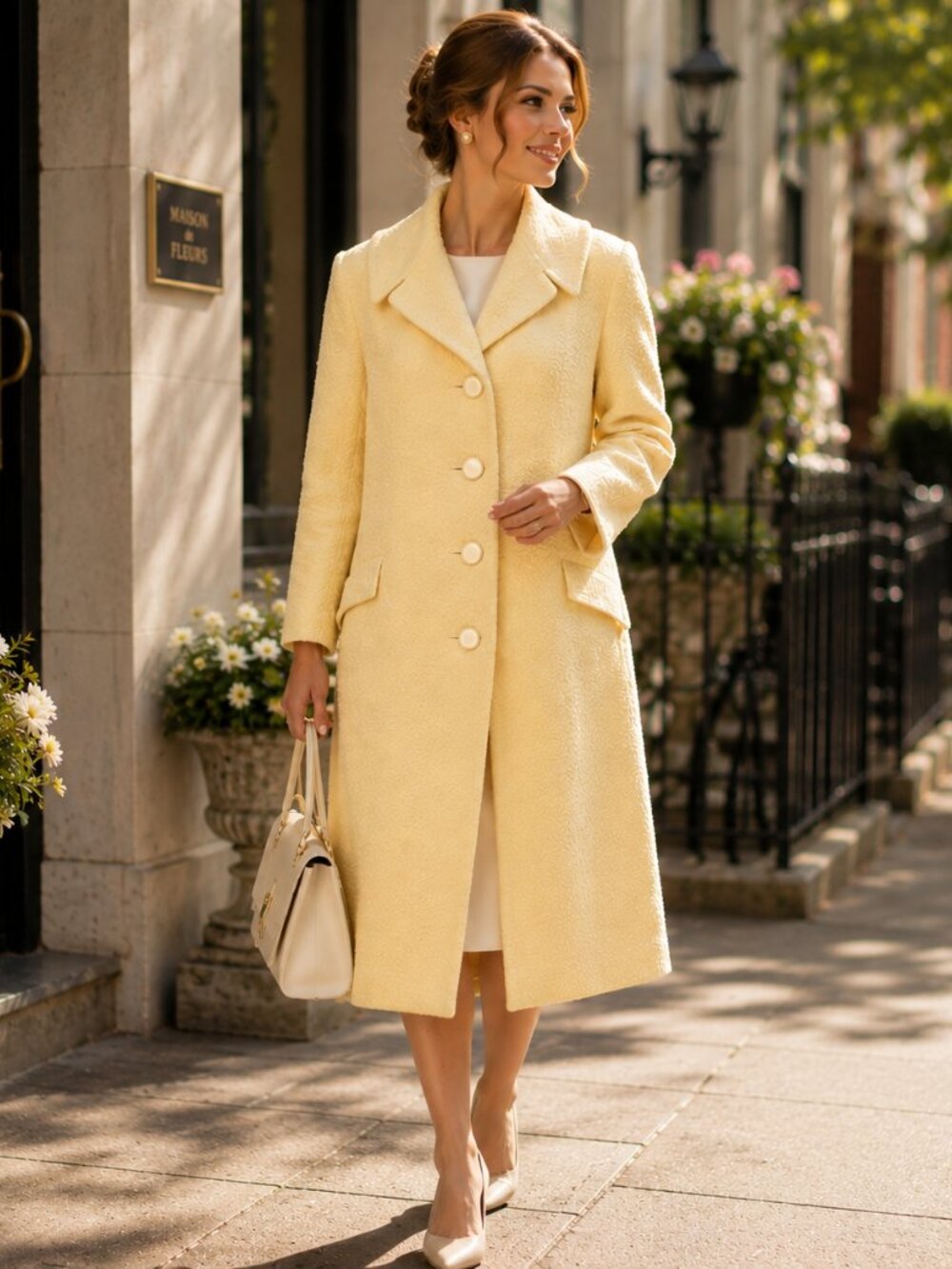 Vintage 1960s Butter Yellow Wool Swing Coat Mod A-Line Mid Century Sz 12